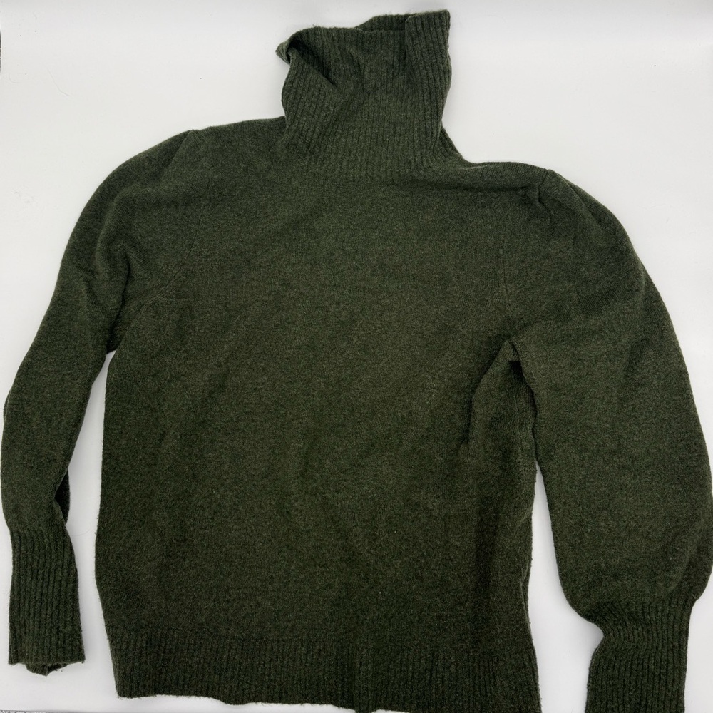 J. Crew Olive Turtleneck Sweater With Balloon Sleeves